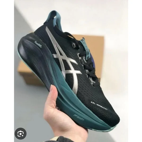 Imported Asics Gel Nimbus 27 Black Green Shoes For Men (BSF1070)